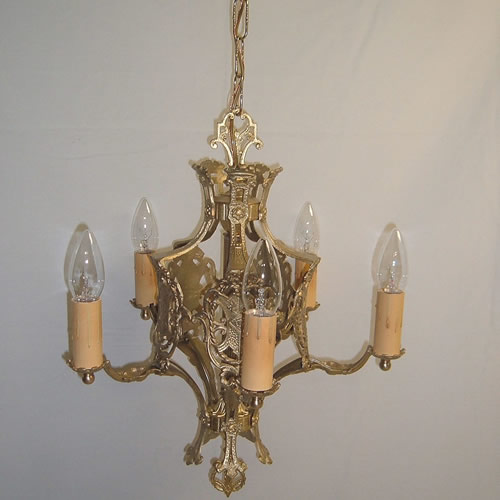 Art Deco cast brass chandelier with five lights - Old Lamps & Things, LLC